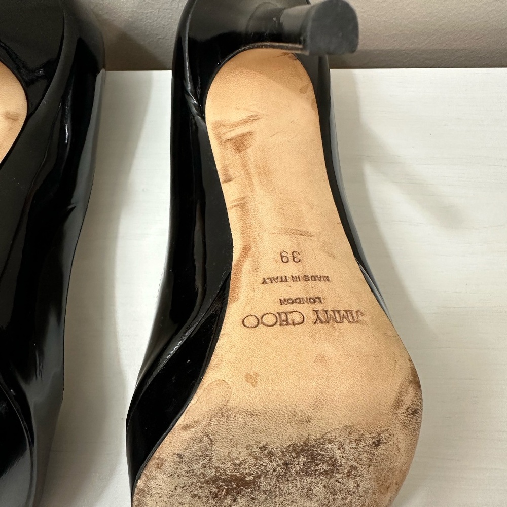 Jimmy Choo Black Patent Peep Toe Heels size 39 - Picture 8 of 9